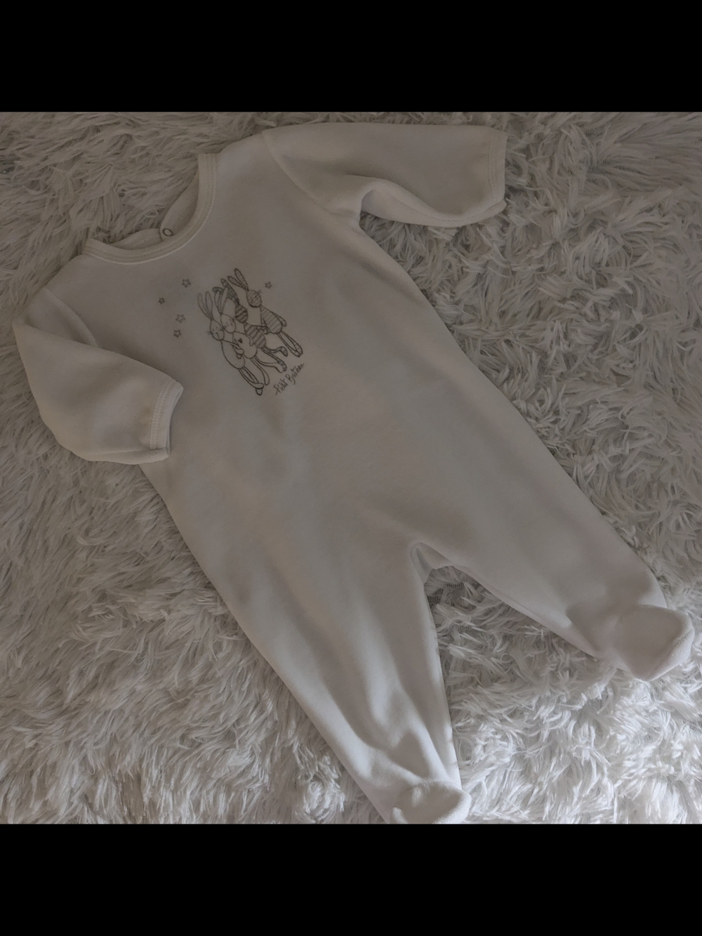 Petit Bateau Cream Footed Baby One-Piece with Bunny Motif